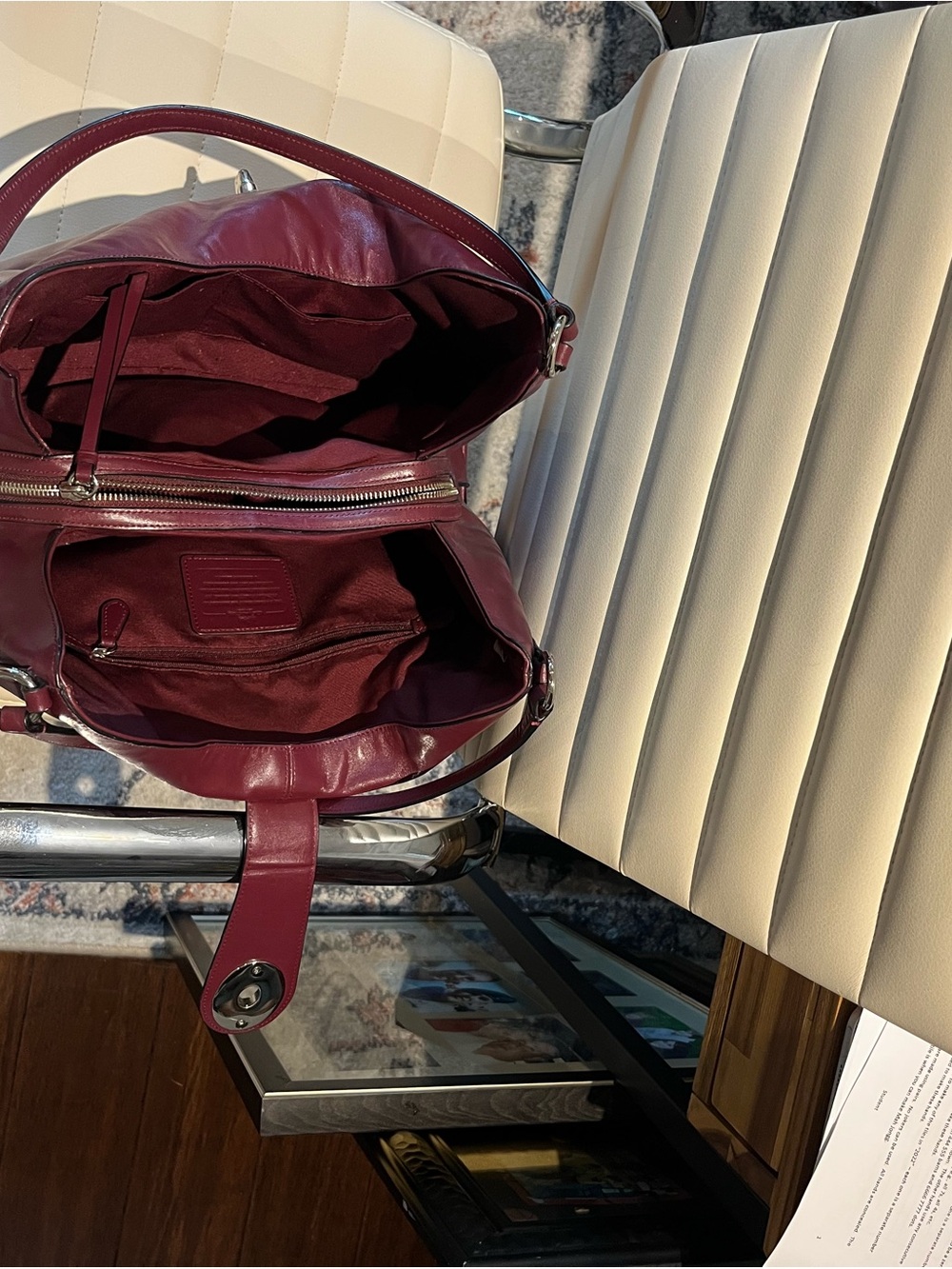 Coach Burgundy Leather Shoulder Bag with Silver Turn-Lock - Picture 4 of 10